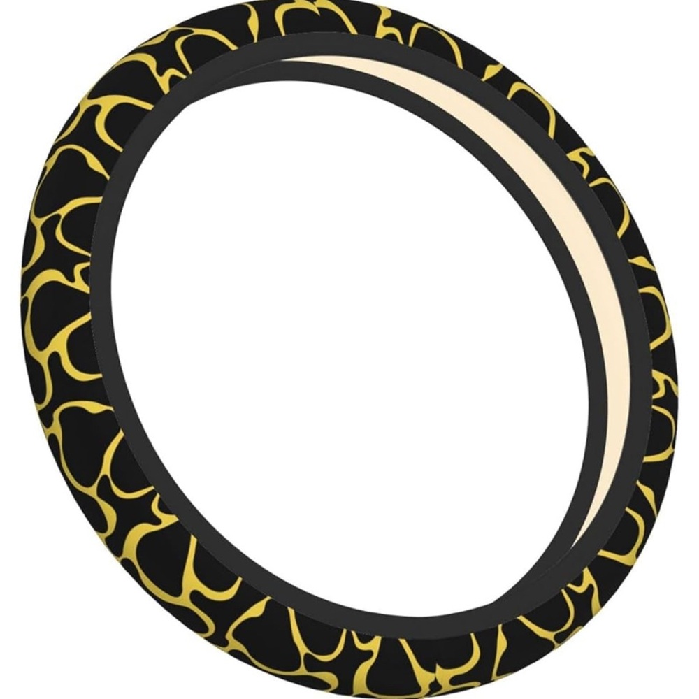 Black and Gold Patterned Steering Wheel Cover - Picture 2 of 3